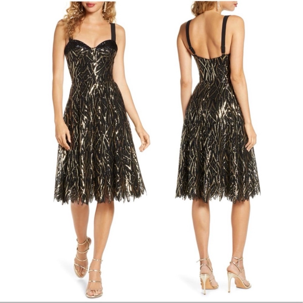 Dress the Population Corina Black-gold Sequin